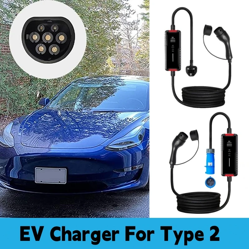 

16A 3.5KW/32A 7KW New Energy Electric Vehicle Charger IEC62196 Type 2 European Standard Portable Car Charger with Screen