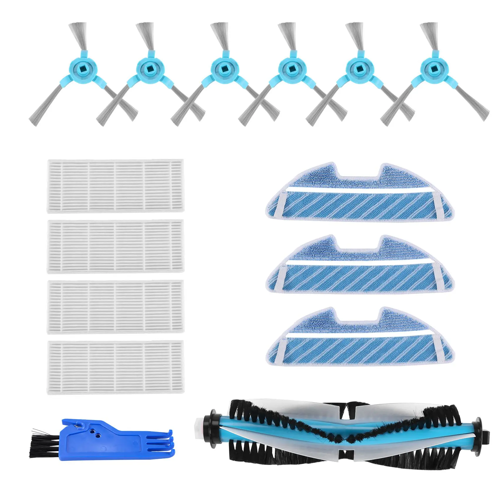 ملحقات مكنسة كهربائية روبوت ، ملحق لسيكوتيك كونجا ، حزمة من فرشاة رئيسية واحدة ، 4 مرشحات هيبا ، 6 فرش جانبية ، 3 ممسحة