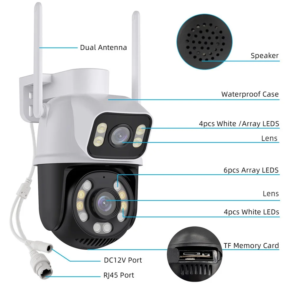 8MP 4K PTZ Wifi Camera Dual Lens Wireless Outdoor Surveillance Camera Ai Human Detect Security IP Camera Auto Tracking iCSee App