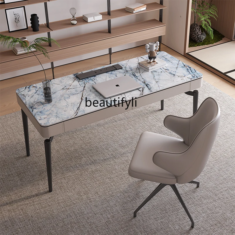 Italian minimalist desk light luxury household computer desk consultation rock slab office desk and chair