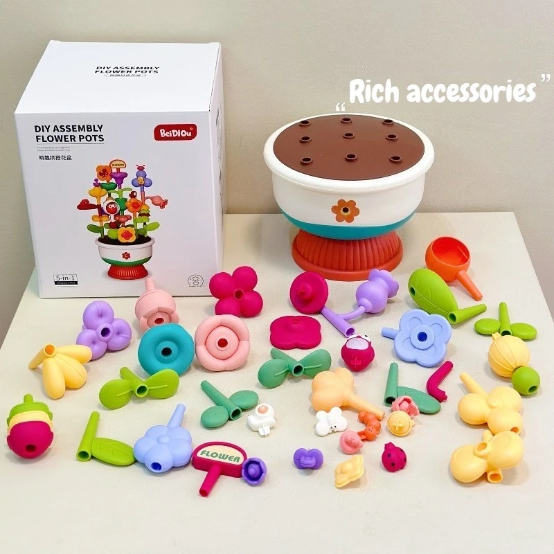 ตัวต่อดอกไม้แบบซ้อนได้ สร้างสรรค์ น่ารัก ของเล่นประกอบเอง กระถางดอกไม้ ตัวต่อเสริมพัฒนาการ ของขวัญสำหรับเด็ก