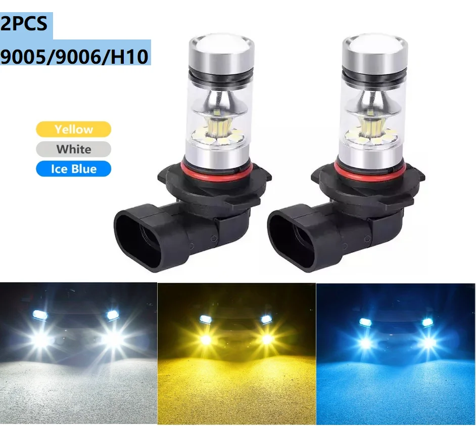 2x 9005/9006/9145 LED Fog Driving Light 30306000K White and 4300K Yellow 8000K Ice Blue 12-24V Compatible, No Battery Needed,