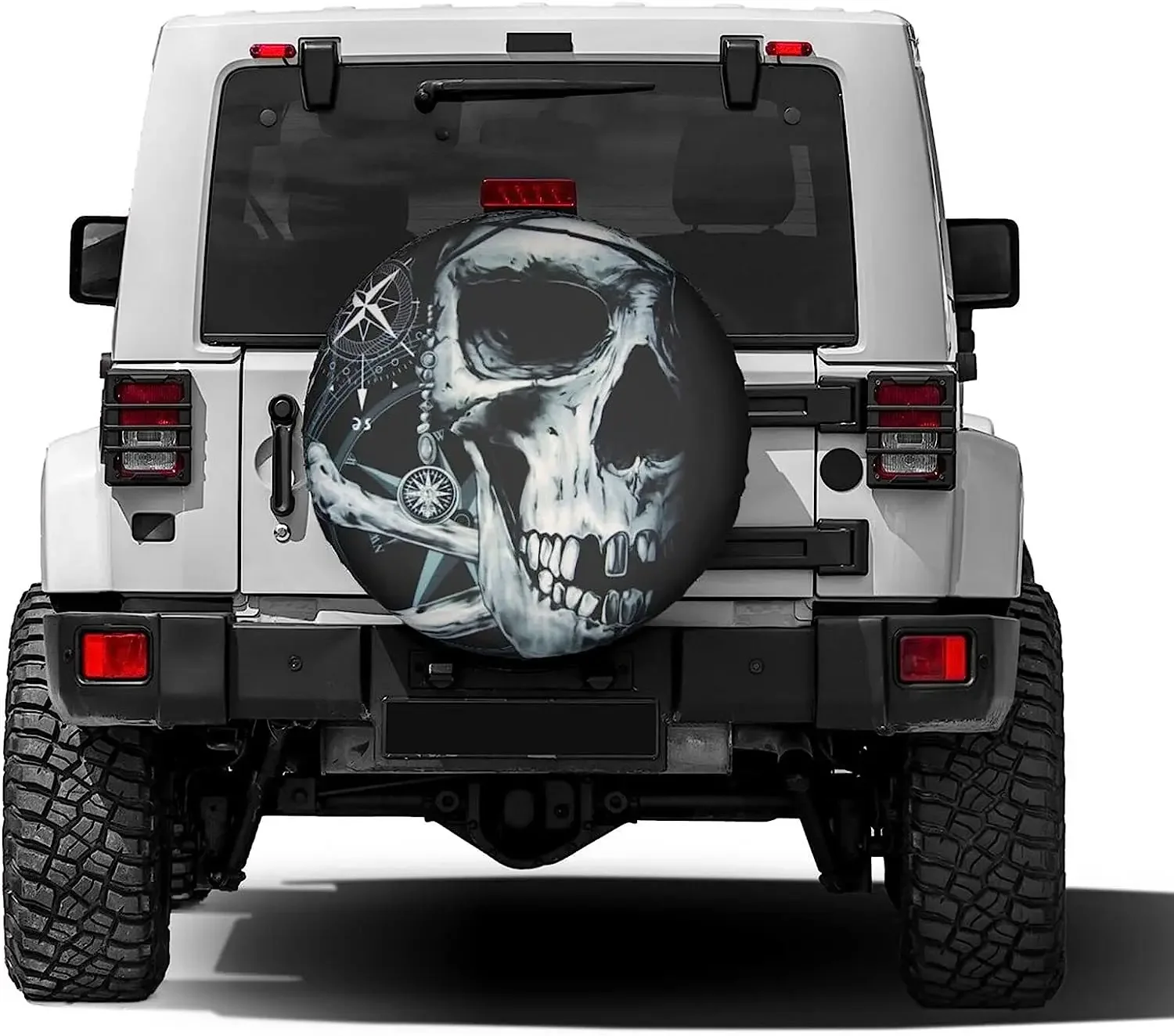 Skull and Compass Car Spare Tire Cover  Weatherproof Dustproof Universal Wheel Tire Covers for Rv SUV Trailer Truck Vehicles