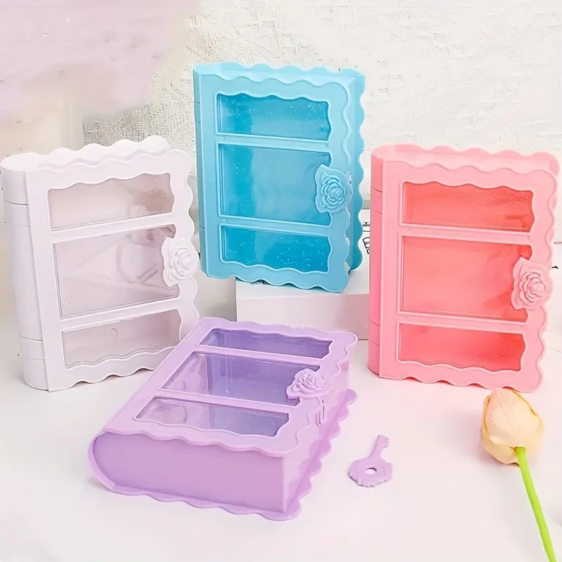 

4pcs Nordic Magic Book Storage Box With Transparent Lid Crafting Materials Desktop Decor Jewelry Organizer With Lock Girls Gift