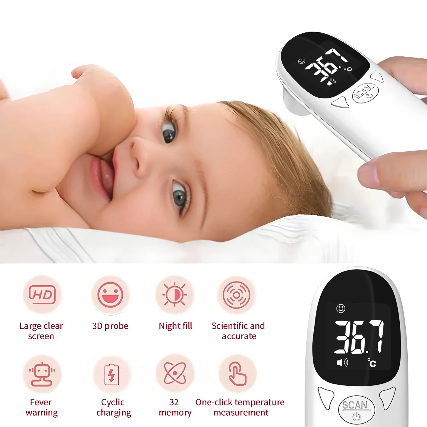 Non-contact Thermometer Fever Detector Medical Body Temperature Meter Home for Child Adult Fever Measure Ear Thermograph ℃ ℉