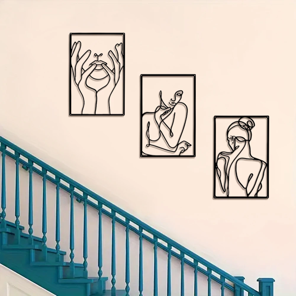 3pcs Line Art, Abstract Human Statue Wall Large Size Hang Metal Wall Art, As Valentines Gift New Year Gift Christmas Gift