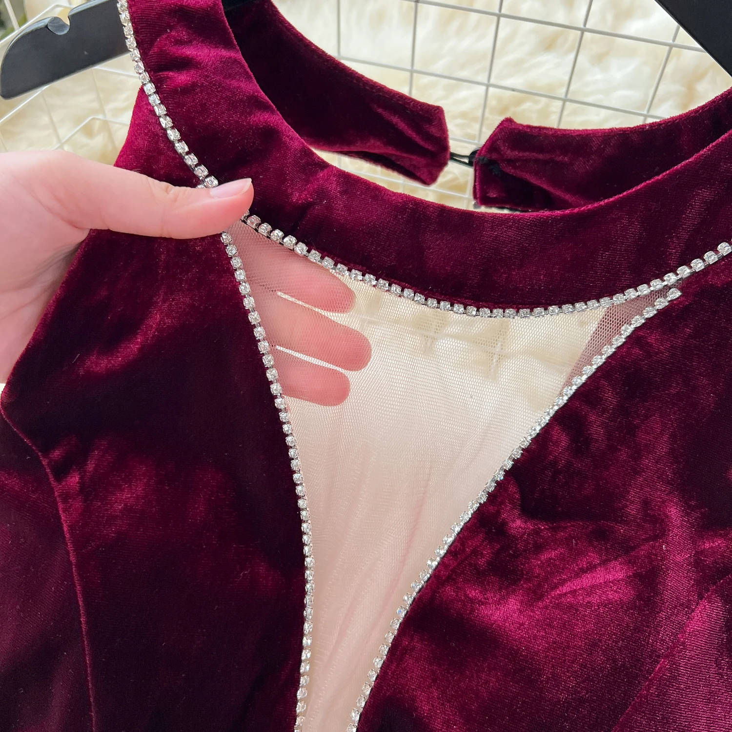 Lady Winter Velour Diamonds Split Long Mermaid Dress Women Senior Luxury Festival Holiday Evening Party Dinner Banquet Dresses