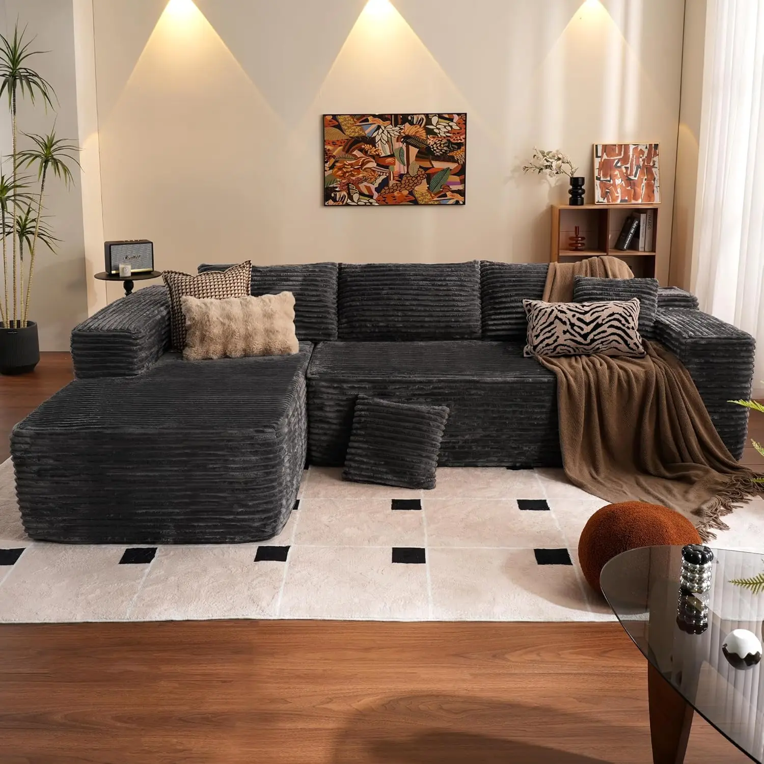 104-Zoll-Cloud-Sofagarnitur mit L-förmiger Chaiselongue, modernes modulares Sofa mit tiefem Sitz, gepolsterte Sofas für Wohnzimmer und Schlafzimmer