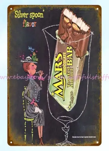 Mars-cartel de metal para garaje, cartel de lata para dulces, barra de almendra tostada, chocolate, 1950s