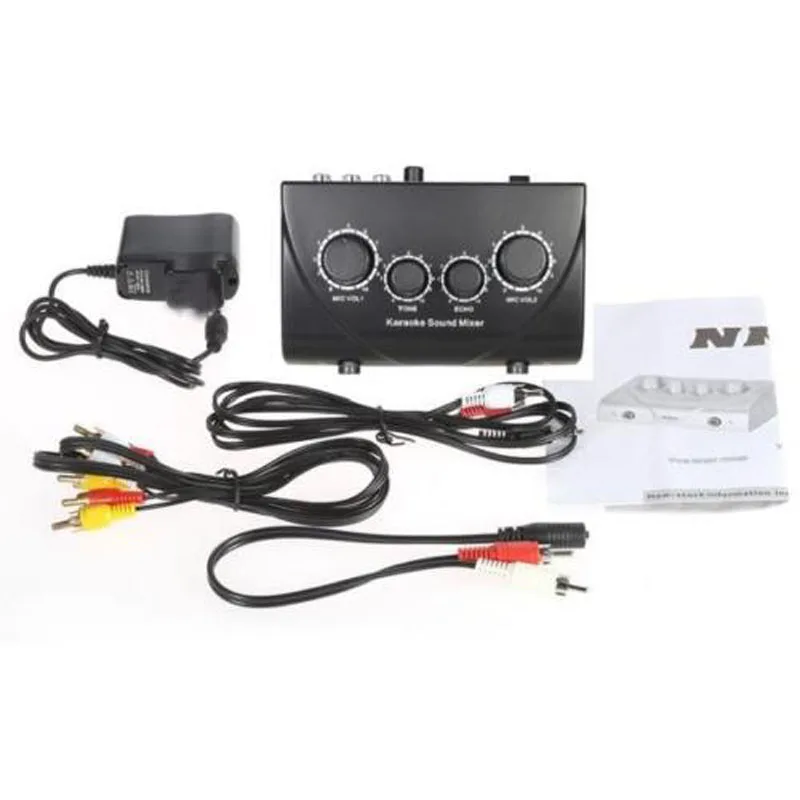 A Set N-3 Karaoke Microphone Amplifier & Microphone Sound Mixer Dual Mic Inputs with Cable Charger Black Color US/EU AC Plug