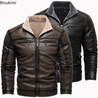 2025 New Men's Faux Leather Jackets Autumn Winter Casual Motorcycle Biker PU Jackets High Quality Men Retro Slim Warm Outerwear
