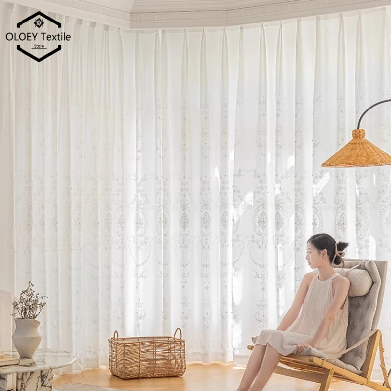 

Simple European Embroidery Sheer Curtain for Living Room Balcony Bedroom Blackout Sunproof Heat-insulating Curtain French Style
