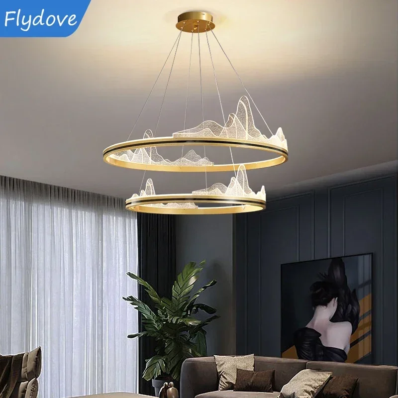 Nordic Minimalist Acrylic Snow Mountain Ceiling Chandelier Designer Geometric Circular Living Room Lobby Bedroom Decor Luminaire