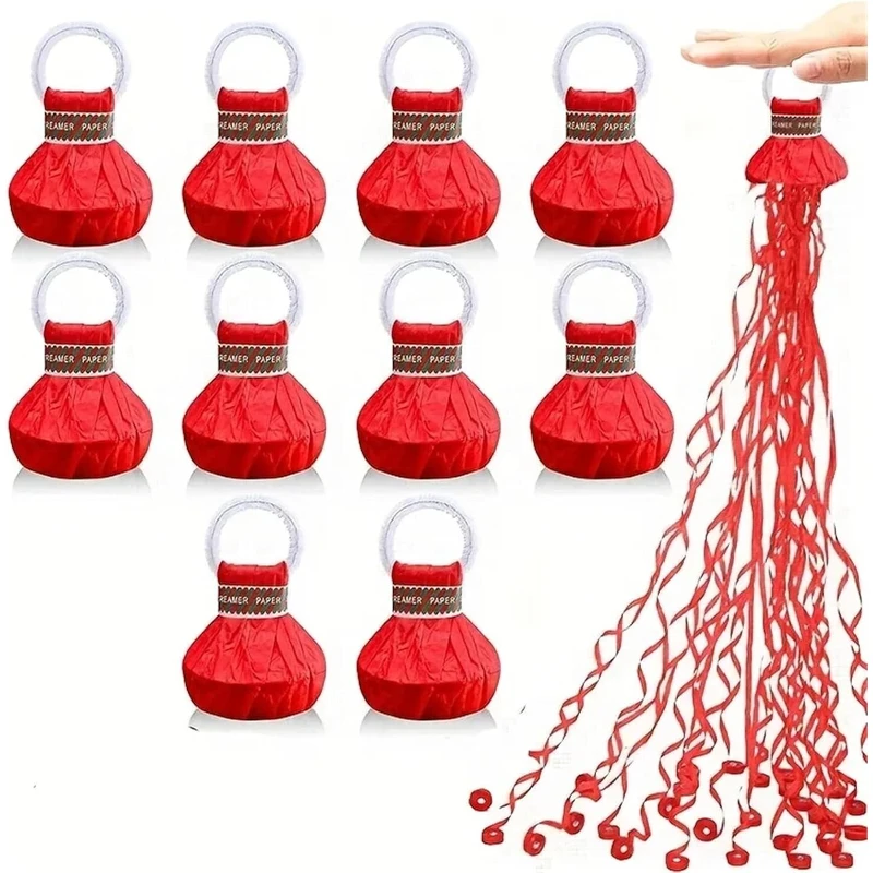 10pcs Red No Mess Hand Throw Streamers Paper Confetti Ribbon Poppers Wedding Birthday Graduation Party Celebration Favor Supplie