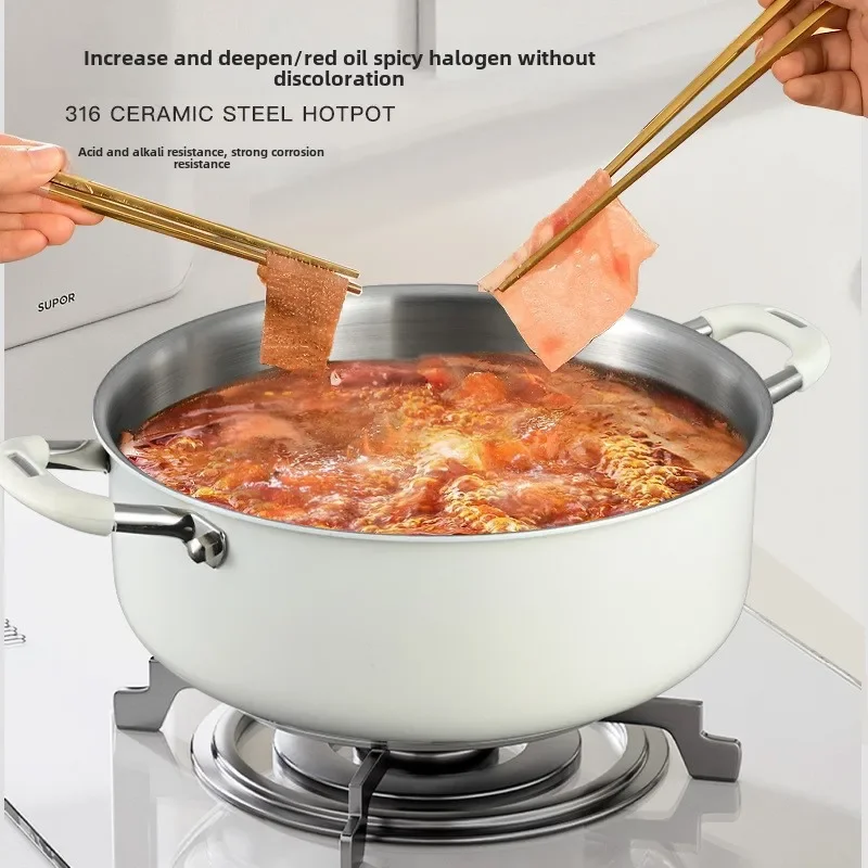 316 stainless steel soup pot household induction cooker  binaural non-stick pot cooking