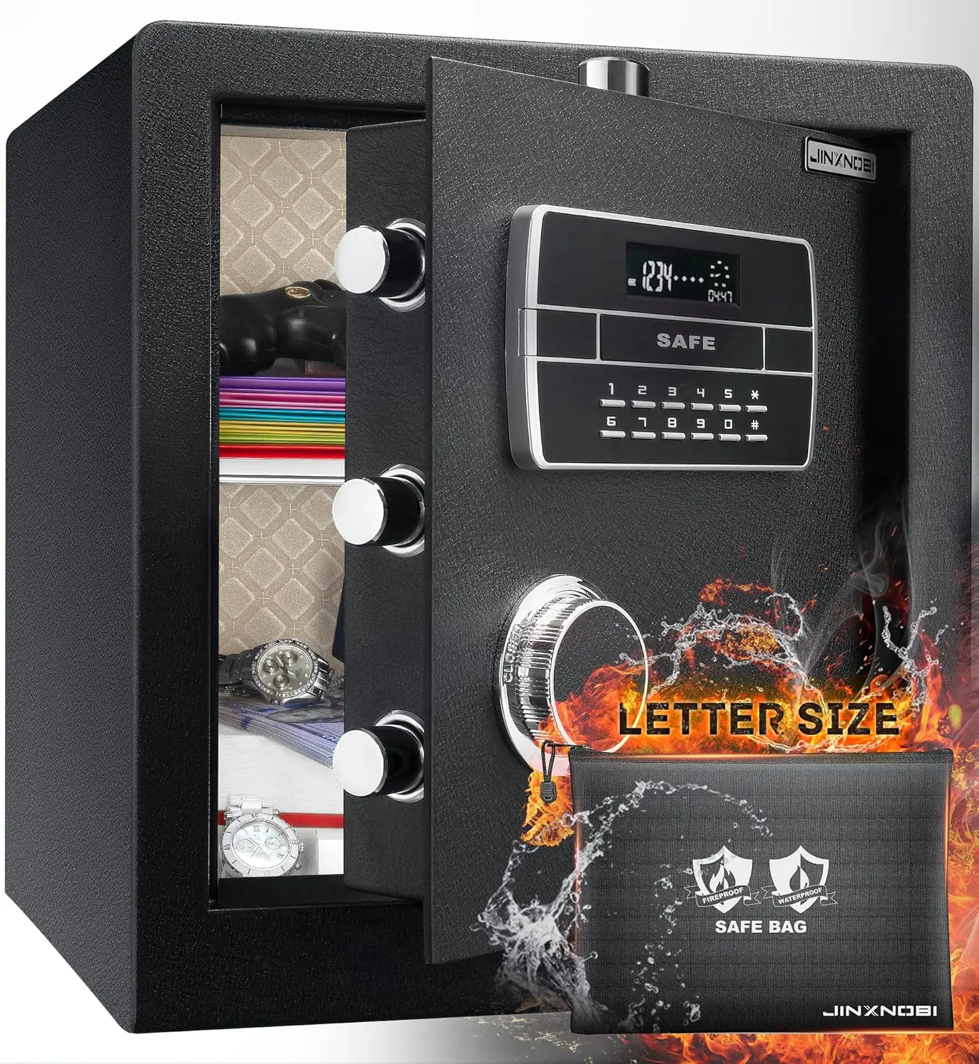 2.2 cubic feet Safe Box with fire and waterproof bag,Security home safe cabinet,Digital lock box with Keypad for home,office and