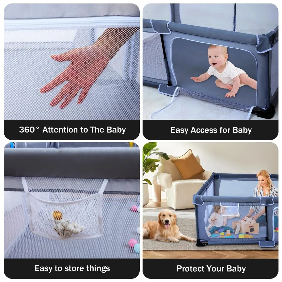 Foldable Baby Playpen 50"X50"Play pen for Babies and Toddlers Portable Playpen Collapsible Indoor and Outdoor Fence with Visibl