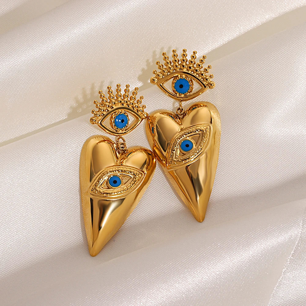 أقراط مطلية بالذهب للنساء ، الفولاذ المقاوم للصدأ ، المثلث ، القلب ، عين الشيطان ، الشخصية ، التبديد ، المجوهرات