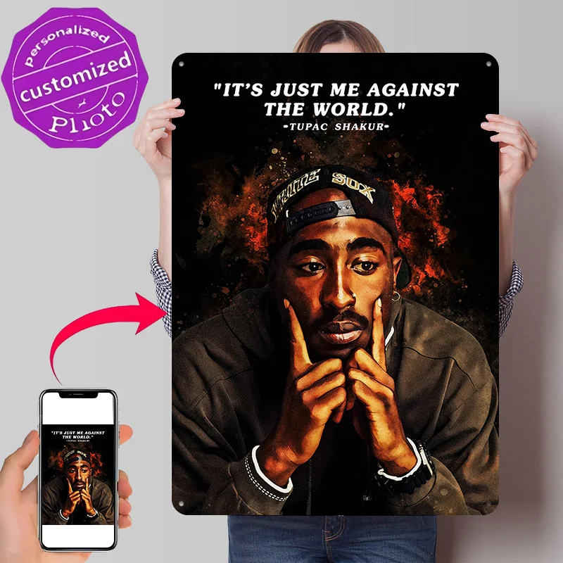 Tupac Shakur Portrait With Quote 3D Printed Texture Poster Personalized Wall Art Retro Metal Tin Signs for Decor Living Room