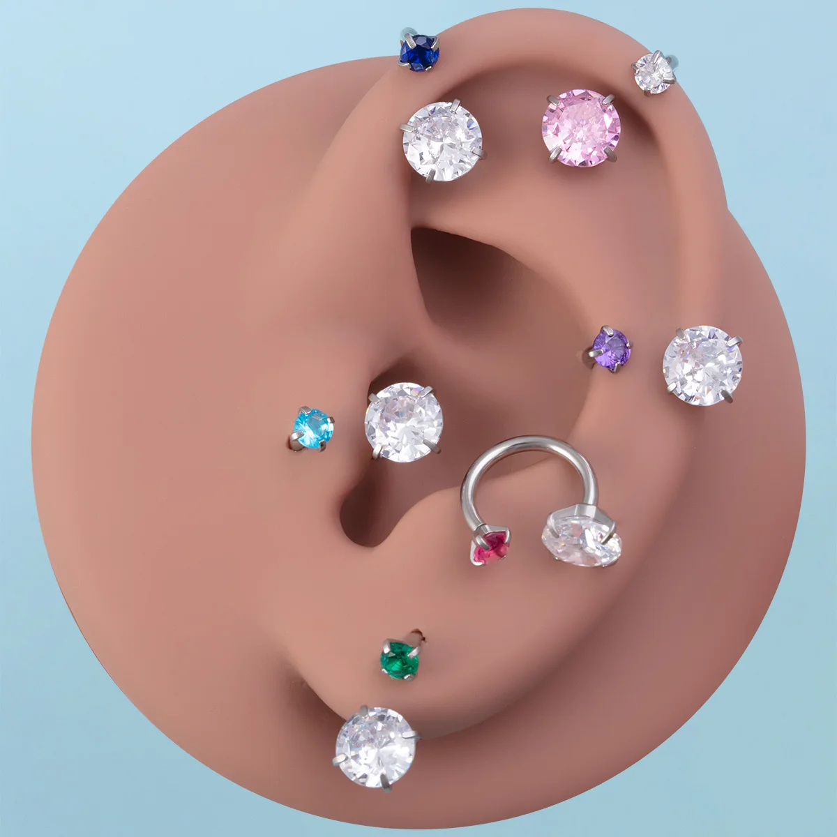 1pc 8mm Zirconia Horseshoe Cartilage Earring Eyebrow Lip Helix Tragus Cartilage Daith Conch Piercing Ring Hoop for Women Men 20G