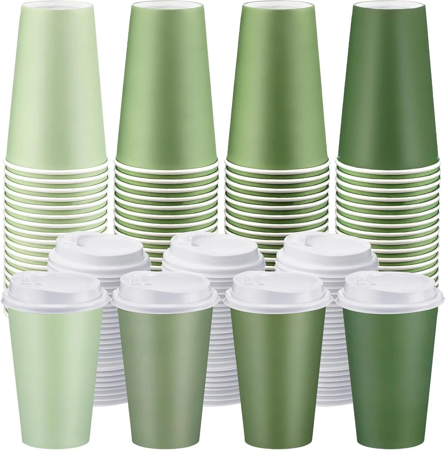 

Green 60 Pack Green Disposable Coffee Cups with Lids Gradient Spring Theme Disposable Paper Cups for Hot Cold Beverages,