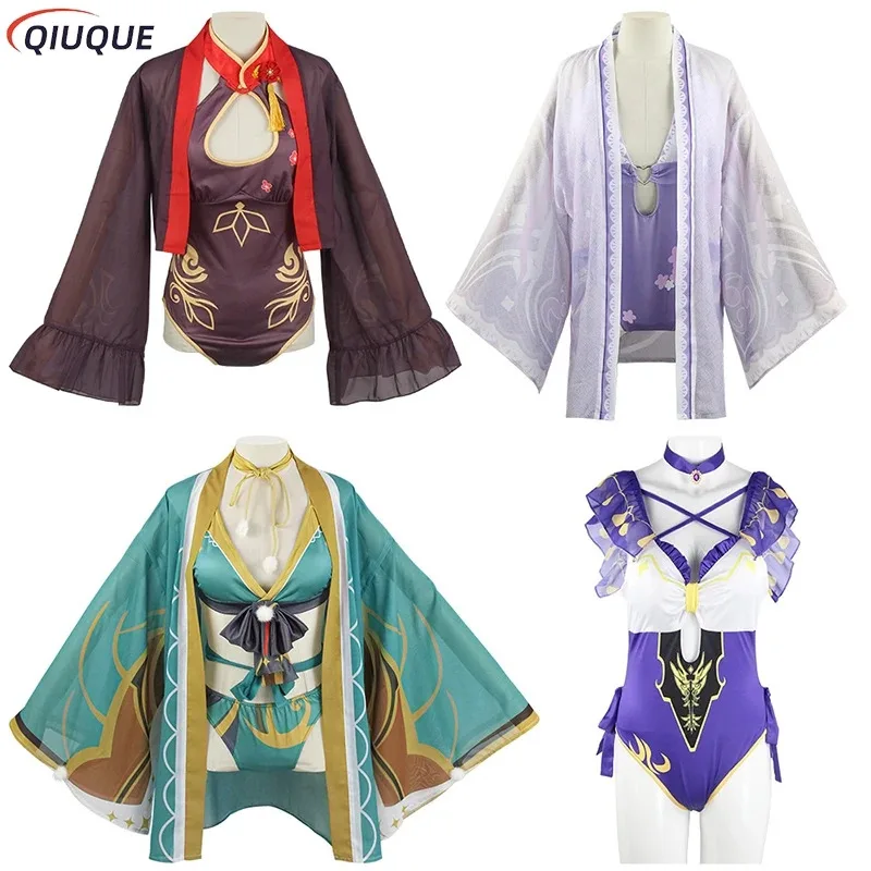 

l2025l New Miss Hina Lisa Hutao Raiden Shogun Swimming Suit Costume Swimsuit Game Anime Cosplay Women Sexy Bikini Bathing Suit S