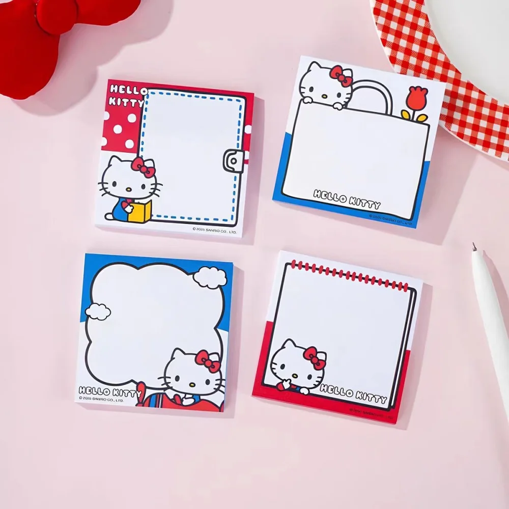 

50 листов, натуральный нелипкий блокнот Sanrio Hello Kitty, кавайный мультяшный красный и синий классический блокнот для сообщений с котом Kt, канцелярские принадлежности, подарки