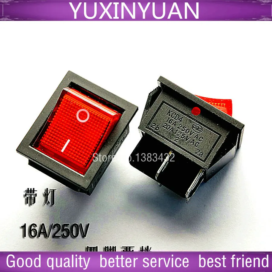 5PCS/LOT  Large ship type switch KCD4-201 red 4 feet become warped plate with a light switch 16 band 2 a/250 v YUXINYUAN IC CHIP