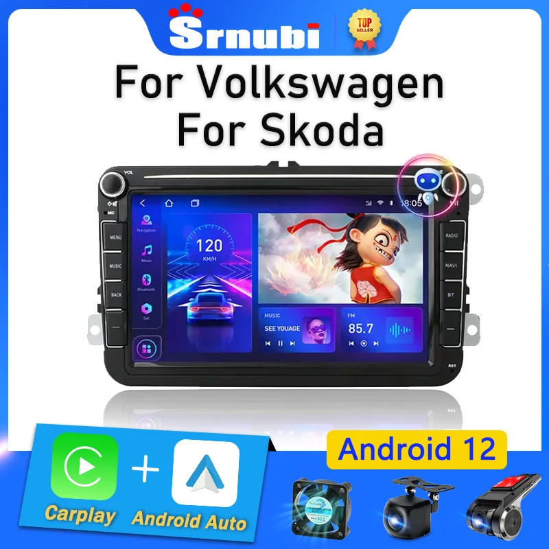Srnubi 2 Din Android 12 Car Radio Multimedia Player for Volkswagen VW Polo Golf Passat B7 Skoda Seat 2din GPS Audio Stereo DVD