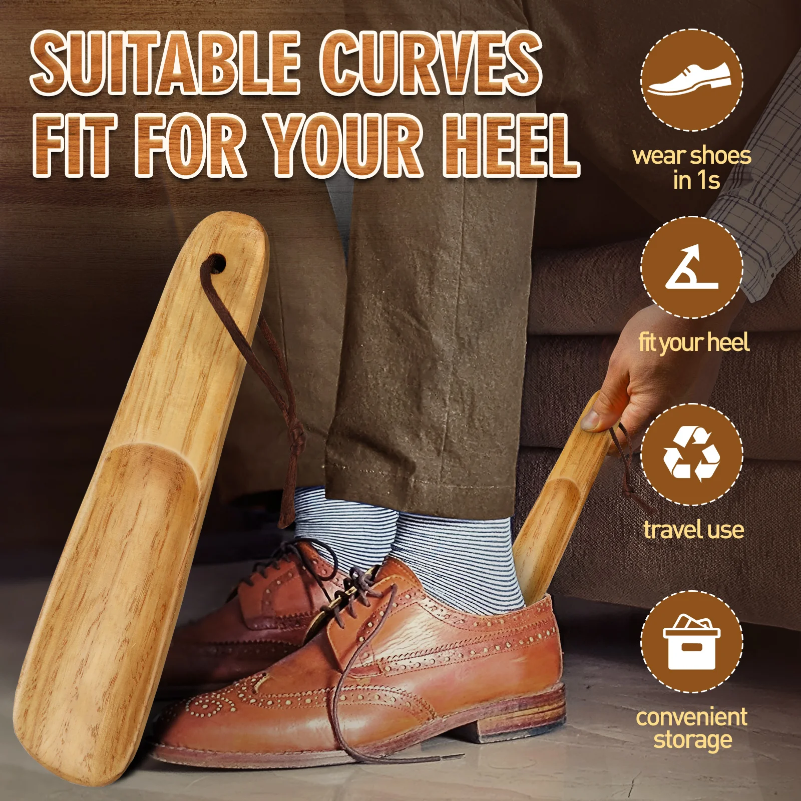 الخريف 16 سنتيمتر الخشب الصلب مقبض قصير الحذاء الطبيعي خشبية لبيسة حذاء المحمولة دائم مقبض الأحذية رافع حذاء للأطفال المسنين #3