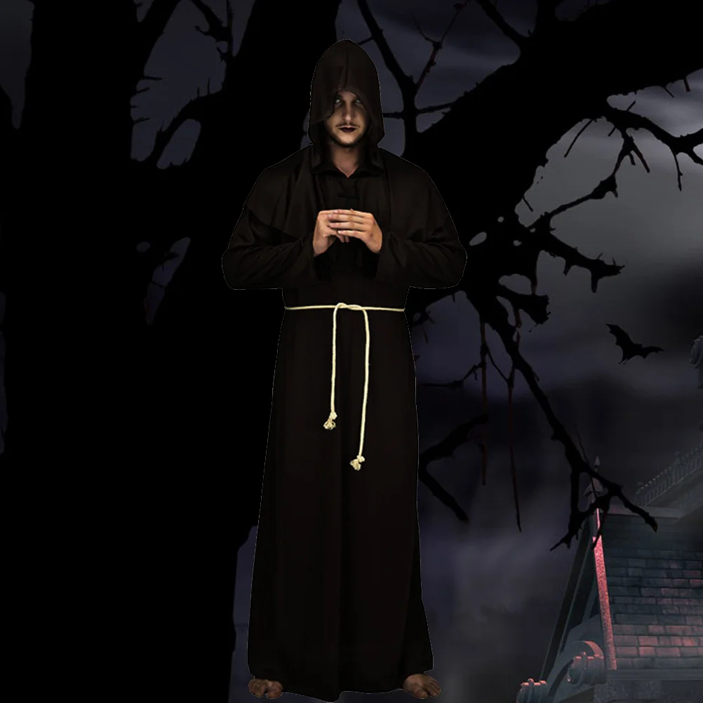 Halloween Costumes Wizard Uniform Cosplay Suit Cloak Demon Medieval Monk Robe Miss Man