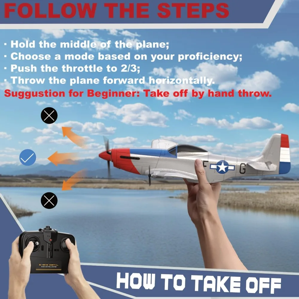 Beginner's P51 RC Airplane for Adults: 2.4GHz 3-Channel Fighter with 6-Axis Gyro for Stability and Ease