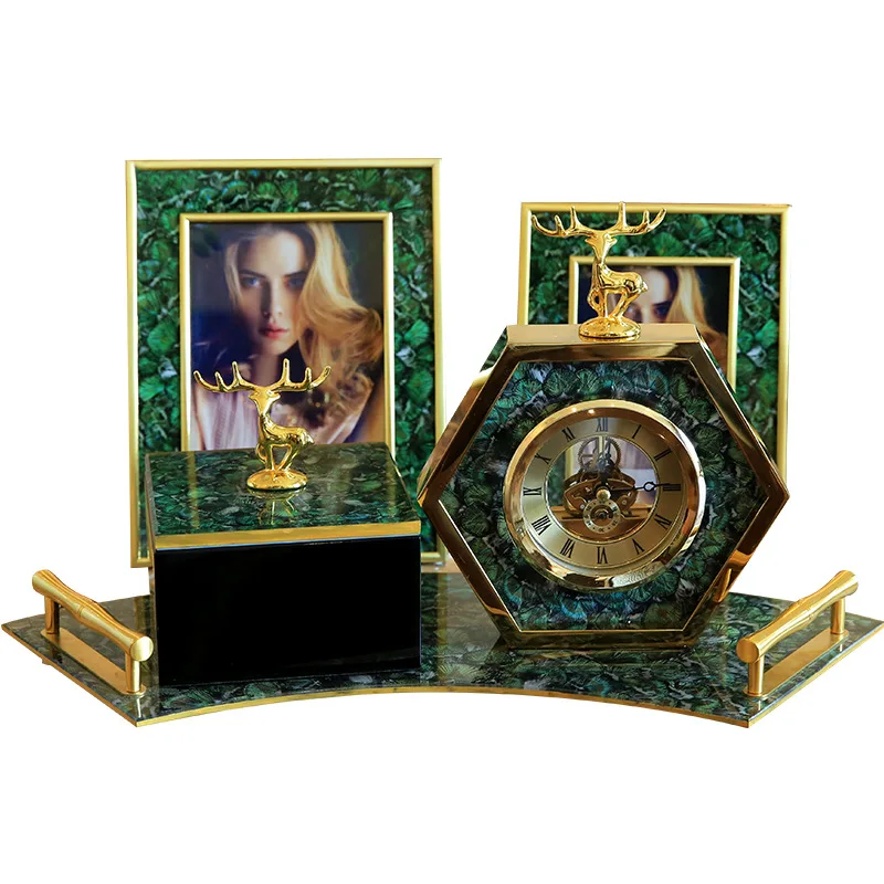 Imagem -04 - Moldura de Vidro Criativo para a Decoração Home Ágata Verde Padrão Golden Border Photo Storage Display Desktop Setting