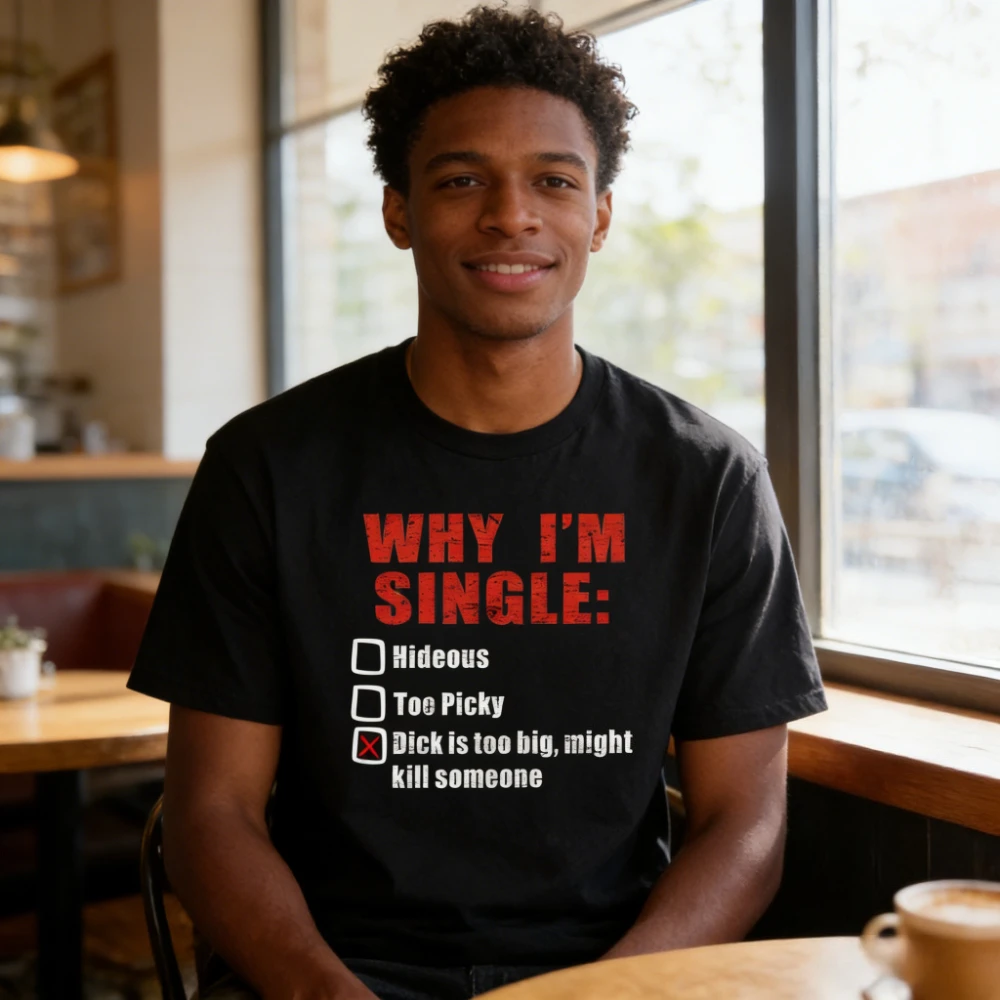 Why I'm Single Hideous Too Picky Dick Is Too Big Funny Saying Gift Mens T-Shirt Humorous Novelty Unique Unisex Cotton Tshirt