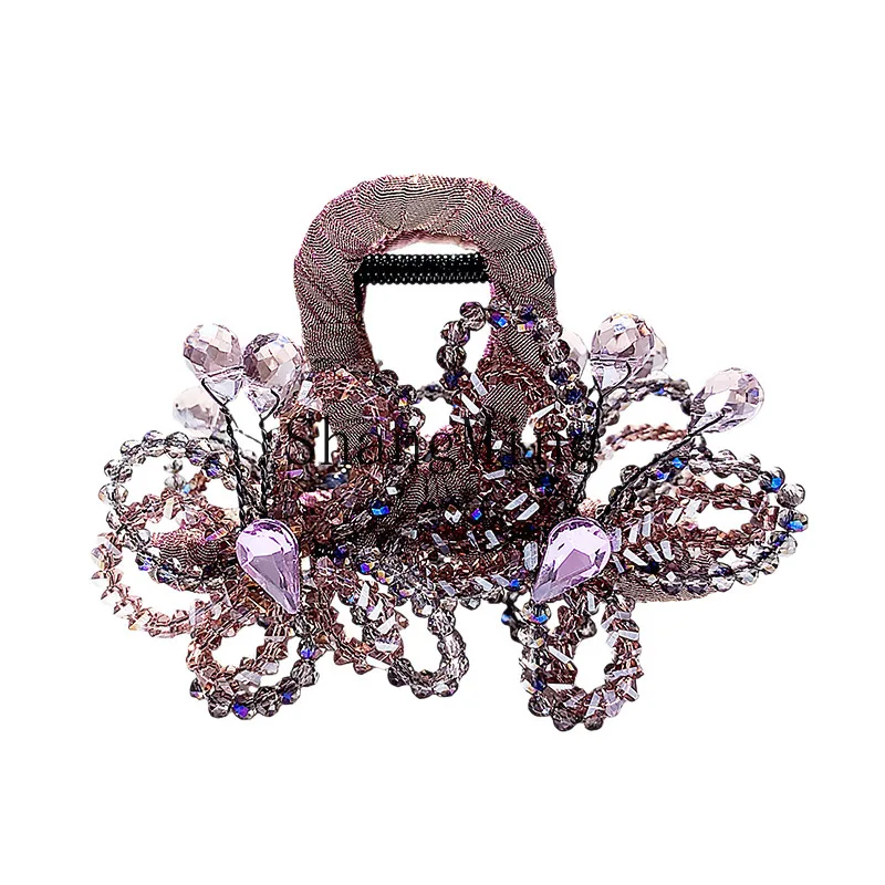 

PYH light luxury high-end purple crystal flower grab clip women's fashion temperament back head plate hairpin exquisite