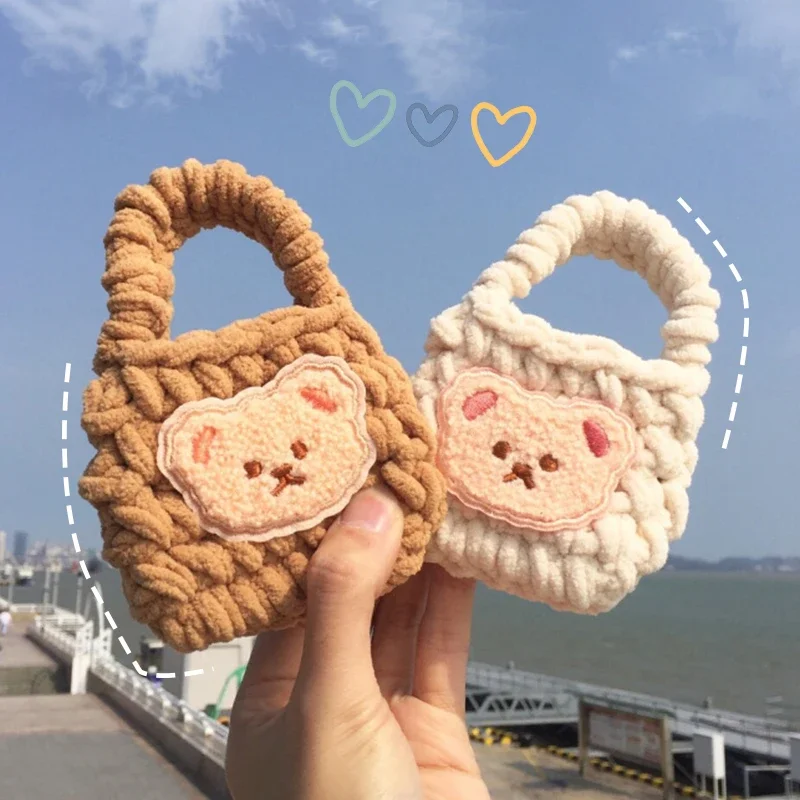 Knit Pouch Crochet Bag Earphones Storage Bag Cute Beer Headphone Holder Case Portable Headset Covers Woven Earphone Accessory