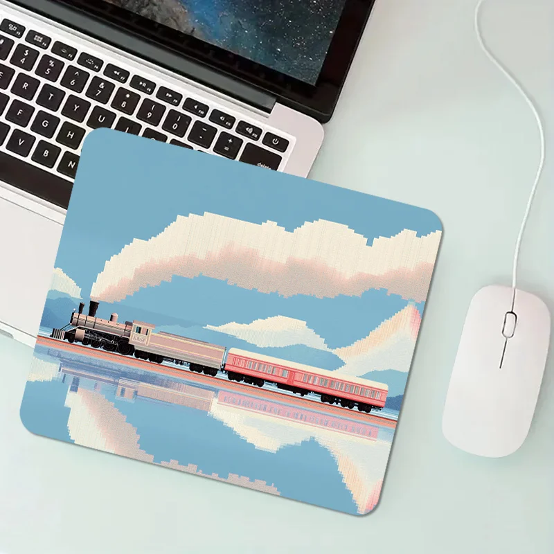 

The retro pixel train design mouse pad with an anti-slip rubber base is portable and an ideal choice for home office work