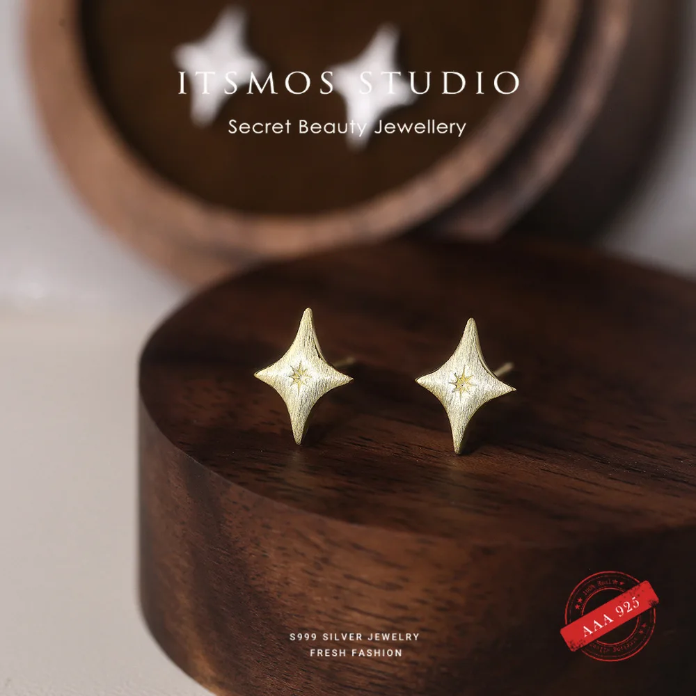 ITSMOS S999 Sterling Silver Earrings Pavé Crystal Flash Star Studs Minimalist Luxurious Elegant Earring for Women Gift