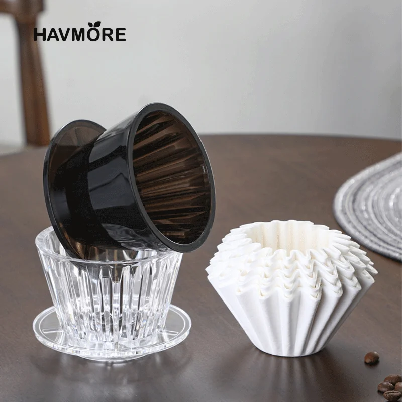 Wave Coffee Dripper 1-2Cups Crystal Eye Pour Over Coffee Dripper With Coffee Filter Papers 50 Sheets Coffee Filter Set