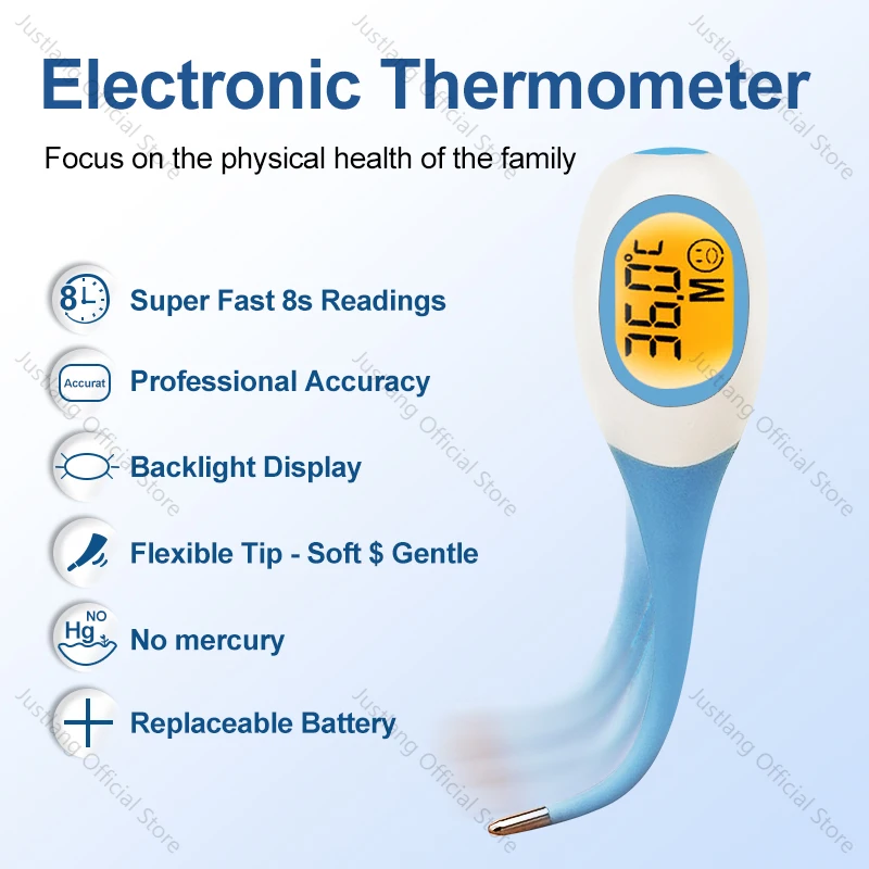 AiQUE Thermometer 8 Seconds Fast Digital Fever Measure 3 Color Backlit Medical Grade  LCD 4 Digits 0.1℃ Accuracy Baby Child