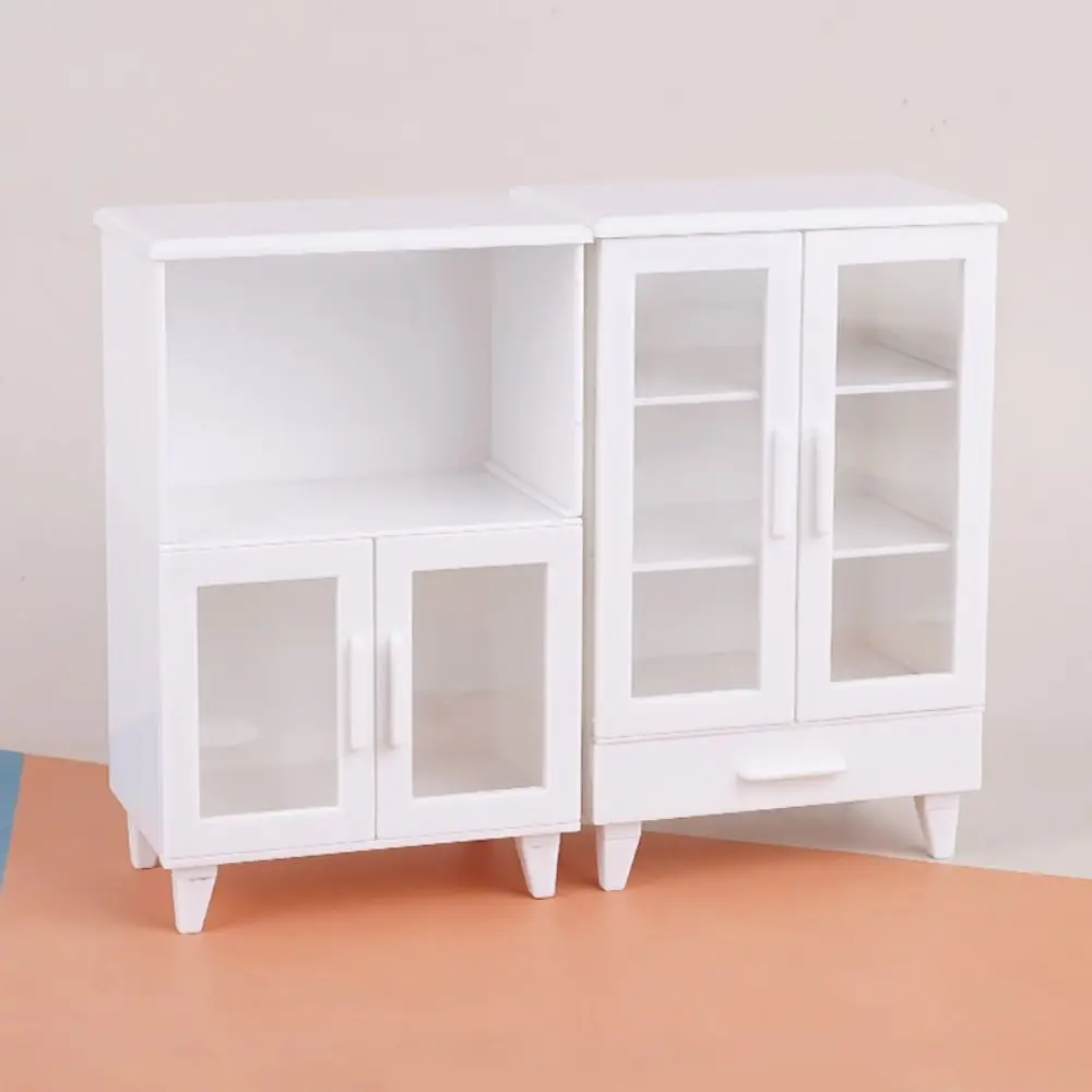 1:12 Scale Dollhouse Cupboard Mini Furniture Model Toy Miniature Storage Lockers Pretend Play White Doll Display Cabinet