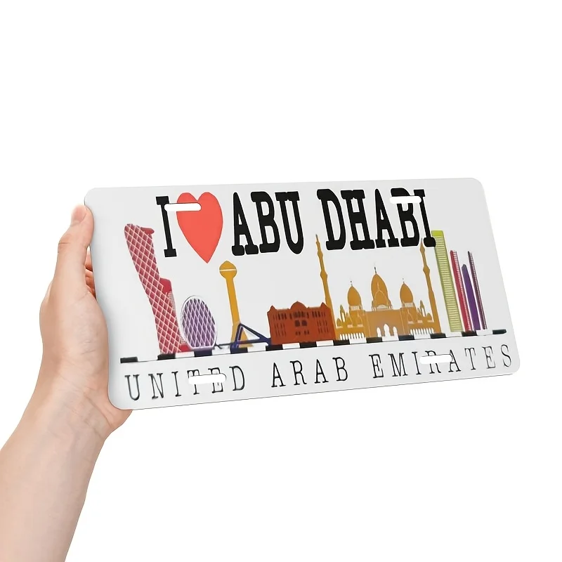 Placa de matrícula de aluminio de los Emiratos Árabes Unidos, letrero de Metal Retro de Dubai y Abu Dhabi con diseño de gran mezquita Burj Khalifa y Sheikh Zayed,