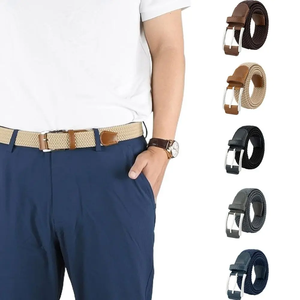 Soft Leather Nylon Woven Belts Waistband Metal Pin Buckle Weave Belt Men Jeans Girdle Adjustable Braided Waist Belt Male