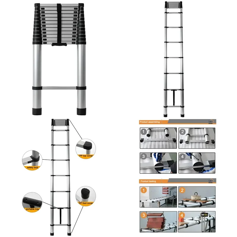 for  5.0M Ultra Long Aluminum Telescopic Ladder with Stabilizer Heavy Duty Straight Ladder  High Roof Operations
