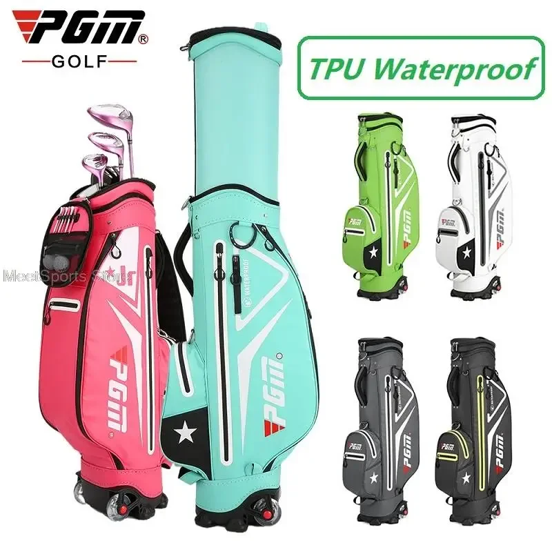 

Pgm Golf Cart Bag With Wheel TPU Waterproof Golf Club Bags High Capacity Transit Airbag Children Retractable Durable Sports Pack