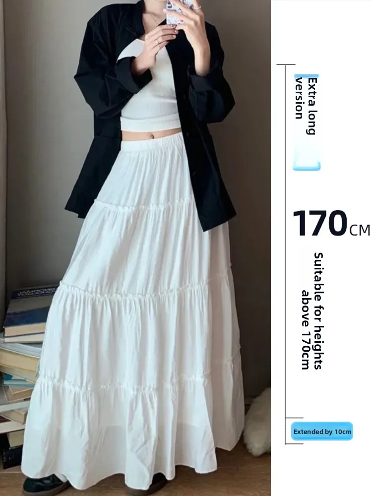 

High Waist A-Line Midi Skirt Women's Autumn Hanging Sense Long Splicing Design Versatile High Waist Skirt Commute Korean Sle