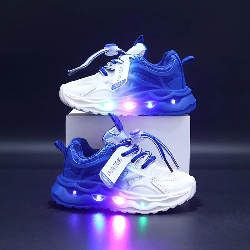 2026Spring New Kids Sports Shoes Comfort Breathable Boys' LED Luminous Mesh Shoes Simple Versatile Girls' Casual Shoes Кроссовки