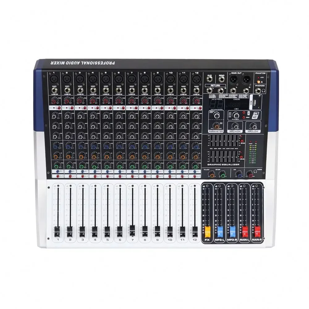 Professional Build-in Power Mixer Amplifier For Live Performances And Radio And Television Production 12 Channel Audio Mixer