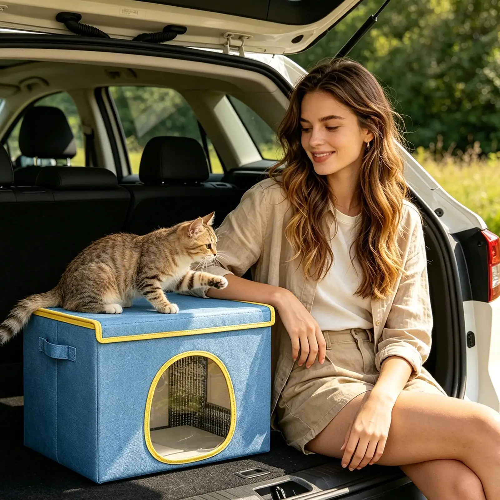 Cat Cooling Bed Portable Air Conditioner House Foldable Pet Igloo Nest with Ice Packs for Small Medium Cats Kittens