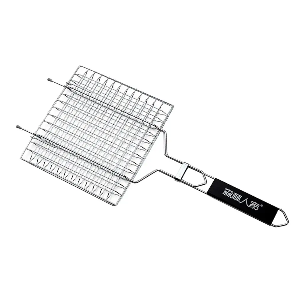 Stainless Steel Barbecue Grill Basket Medium Mesh BBQ Accessory Easy Flip Tool for Meat Fish Veggie Cooking